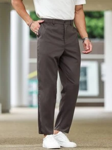 Calvornis Men Plus Size Solid Slant Pocket Pants, Plain Casual Tapered Slacks Pants, For Work, Husband, Boyfriend Gifts - Dark Grey - View 5