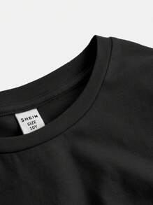 SHEIN Girlism Tween Girl Casual Round Neck Short Sleeve T-Shirt With Side Pleats And Hair Tie