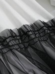 FRIFUL Women's Solid Color Simple Daily Wear Mesh Short Sleeve T-Shirt,Ruffle