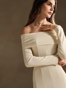 Anewsta Váy chữ A dài tay trễ vai phong cách Pháp có eo thắt, hoàn hảo cho những bữa tiệc nhỏ, trang phục Maxi dành cho nữ - trắng - Xem 3