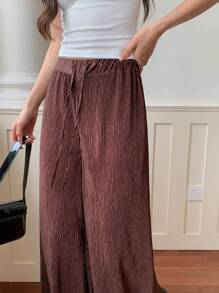 EastFlair Pantalones de cintura elástica sólida para mujer - Café integral - Ver 6