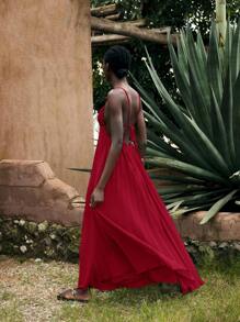 Maija Women's Burgundy Summer Vacation Dress, Minimalist Sleeveless Pleated Beach Dress For Warm Weather - Red - View 8