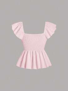 Sweetra Áo sơ mi nữ đơn giản, màu trơn, kiểu buộc dây, thích hợp mặc hàng ngày, phong cách Y2K. - Hồng - Xem 2