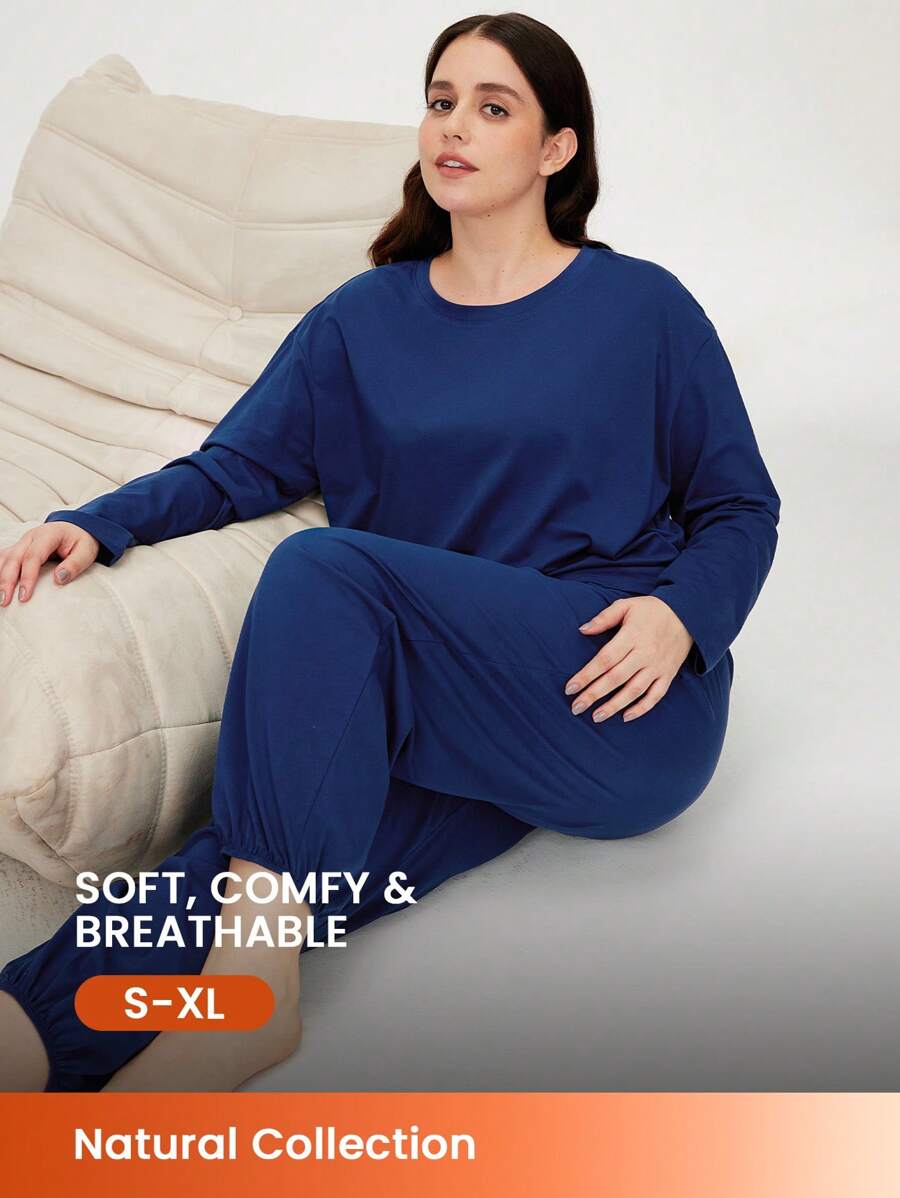 LUVLETTE Autumn And Winter Dark Blue Soft Cotton And Modal Leisure Long Women Pajama Set Lounge Sets Lingerie As Outerwear Fall Pajamas Clothes - Navy Blue - View 1