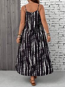 SHEIN VCAY Plus Size Tree Pattern Spaghetti Strap Backless Vacation Style Loose & Comfortable Dress,Beach Dress Sundress,Holiday Outfits Boho