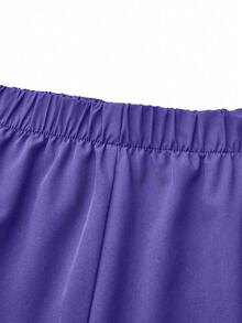 Plus Size Màu Trơn Đơn Giản Hàng Ngày Áo Sơ Mi Tay Ngắn Và Quần Dài Đồng Phục, Bộ Tẩy Tế Bào Chết Cho Nữ - Màu tím - Xem 6