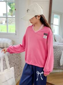 Tween Girls  Letter Patched Detail 2 In 1 Sweatshirt