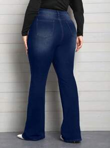 EMERY ROSE Plus Size Slim Fit Elegant Denim Skinny Jeans With Bell Bottoms - Dark Wash - View 2