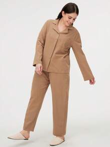 LUVLETTE Autumn And Winter Soft Brushed Cotton Basic PJ Set Women's Lounge Set Pajama Sets For Women Pants With Pockets Fall Pajamas