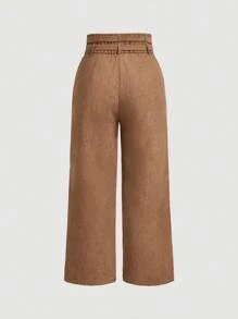 SHEIN MOD Pantalones marrones de talle súper alto y pierna ancha de doble cinturón de talla grande