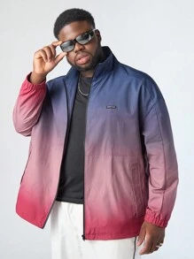 Manfinity NXTstreet Manfinity CozeMod Men's Plus Size Casual Gradient Pattern Printed Loose Fit Drop Shoulder High-Necked Zipper Cardigan, Suitable For Autumn And Winter