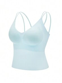 LUVLETTE Sujetador deportivo tipo cami azul sin tirantes con espalda nadadora y tirantes finos, lencería de entrenamiento de línea larga como prenda exterior, básico talla Freedom, top tubo sin sujetador para adolescente/niña/joven - Azul - Ver 14