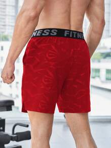 Manfinity Fitness Boyfriend Style Men's Bull Print & Letter Webbing Casual Shorts,Gym Clothes, Red Gym Shorts, Lifting Shorts - Red - View 2
