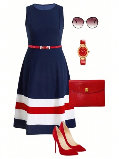 Ellevyn Elegant Navy-Style Color Block Women's Dress,Summer Dresses For  Women | SHEIN EUQS
