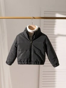 SHEIN Áo khoác đệm dài tay có cổ đứng kiểu dáng đơn giản bằng laser dành cho bé gái - Nhiều màu - Xem 3