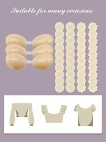 43pcs Silicone Bra Thin Strapless Bra Bra Pad Disposable Round Flower Shaped Nipple Cover Boob Pads Set, Anti Slip - Multicolor - View 2