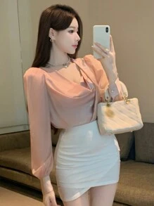 DAZY 女士粉色长袖衬衫礼服，适合派对、情人节、返校季、秋季女装 - 粉色 - 查看 4