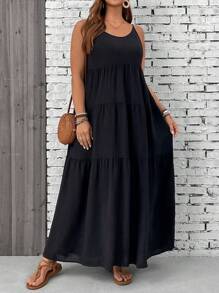 SHEIN VCAY Plus Size Spaghetti Strap Patchwork Vacation Dress