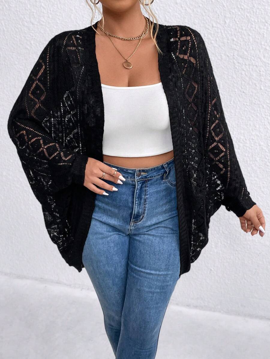 SHEIN LUNE Women's Plus Size Solid Color Simple Daily Hollow Out Long ...