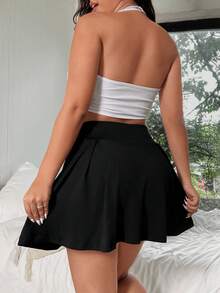 Sunnyshic Plus Size Solid Color Elastic Waist Summer Casual Skirt Fall - Black - View 2