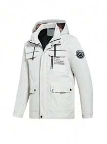 Manfinity Homme Men's Simple Printed Hooded Outdoor Exploration Jacket - Beige - View 1