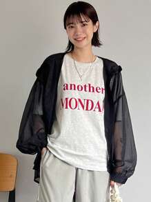 FRIFUL Women's Simple Printed Hooded Long-Sleeved Shirt Sheer Long Sleeve Women - Black - View 6