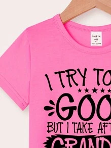 Áo thun ngắn tay thường ngày thời trang dành cho bé gái có in khẩu hiệu chữ đầy màu sắc, mùa hè - Màu Hồng Tươi - Xem 5