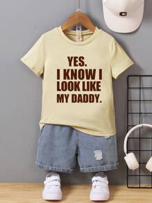 SHEIN Young Boy Casual Daily T-Shirt Family Matching Mommy And Me (4 Pieces Are Sold Separately) - Apricot - View 3
