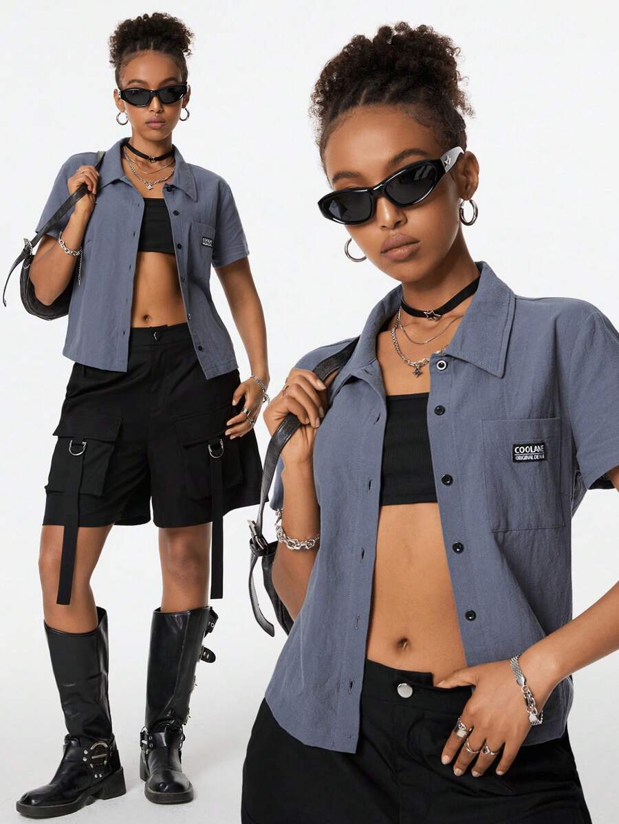 SHEIN EZwear Women's Summer Casual Concert Textured Pleated Short Sleeve Shirts