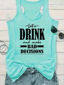 INAWLY Plus Size Letter Printed Casual Summer Tank Top Graphic Women Tops - Blue - View 1
