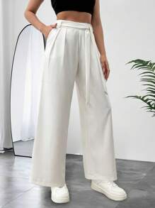 EURMUSE Wide Leg White Pallazzo Pant - White - View 4