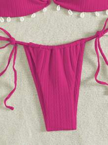 Swim Vcay Conjunto de bikini con tirantes partidos de estilo diario simple para mujer, para la playa de verano - Rosa Fucsia - Ver 7