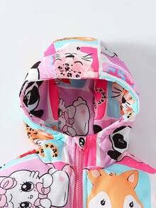 Young Girls Cute Cartoon Animal Style Hooded Zipper Long Sleeve Padded Coat, Suitable For Outdoor Activities In Autumn And Winter - Multicolor - View 6