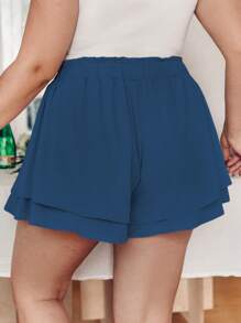 SHEIN Clasi Plus Size Double-Layer Elastic Waist Casual Shorts For Daily Summer Wear - Blue - View 2