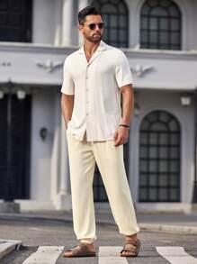 Manfinity VCAY Men's Knitted Casual Straight Leg Drawstring Jogger Pants, Suitable For Autumn And Winter Seasons - White - View 6