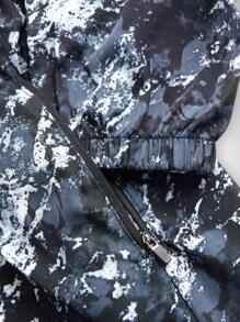 SHEIN Teen Girls' Fashionable Mid-Length Printed Cardigan Trench Coat Black Outerwear For Sun Protection