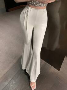 DAZY 女式纯色优雅喇叭裤夏季、秋季服装 - 白色 - 查看 7