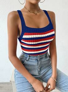 Breezaya Women's Colorful Striped & Printed Knitted Tank Top With Wide Straps - Multicolor - View 6