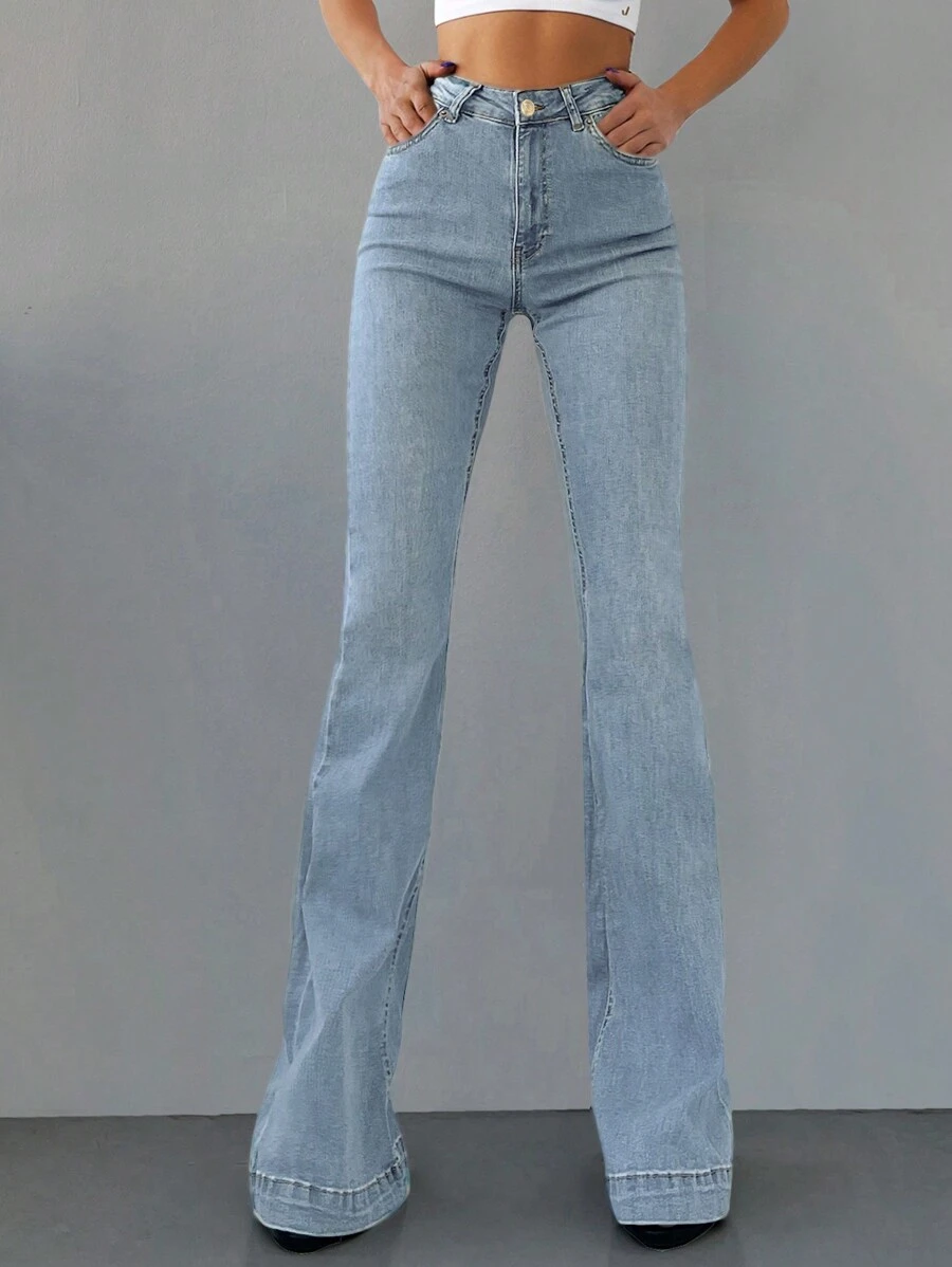 EURMUSE Slim Fit Flared Jeans - Baby Blue - View 1