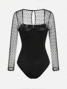 SHEIN 少女優雅黑色透明針織網眼連身衣 - 黑色 - 查看 2