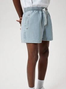 Forever 21 Men's Fashionable Elastic Waist Washed Denim Shorts In Blue-Purple - Light Wash - View 1