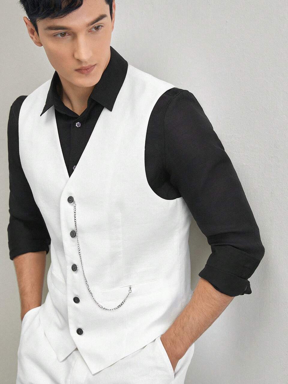 Men's 2pcs Woven Casual Suit Set, Including Sleeveless Vest And Shorts With Straight Cut And Suitable For Summer