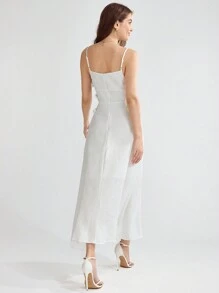 Enchnt Women's Fashionable Solid Color Waist Cinching Sling Dress - White - View 2