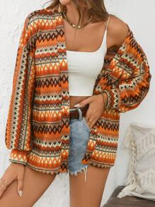 SHEIN VCAY Fall Women Clothes Allover Print Casual Long Sleeve Jacket,Western Outfits