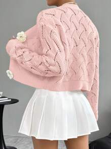 Chiquease 女士常规版型 3D 立体花朵粉色开衫套装可爱开衫女童