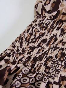 Chiquease Allover Print Deep V-Neck Casual Long Sleeve Dress - Khaki - View 5