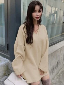 DAZY Unifarben Oversized-Pullover mit Drop-Shoulder, Herbstkleidung