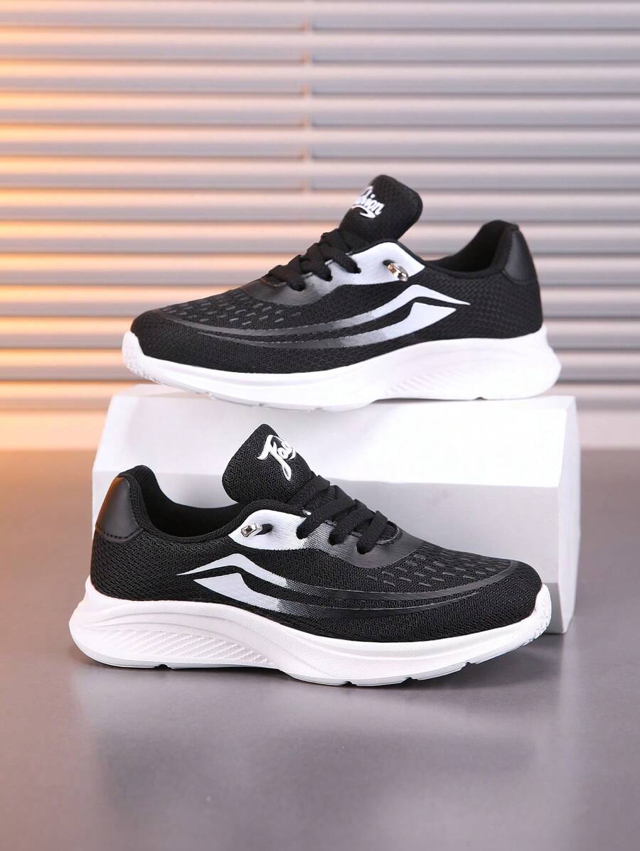Breathable Lightweight Casual Children Sports Running Shoes, Summer - Black and White - View 1