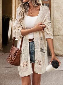 Chiquease Fashionable Crochet Hollow Out Shawl Cover Up - Khaki - View 6