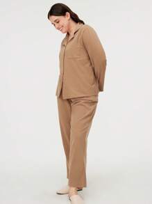 LUVLETTE Autumn And Winter Soft Brushed Cotton Basic PJ Set Women's Lounge Set Pajama Sets For Women Pants With Pockets Fall Pajamas